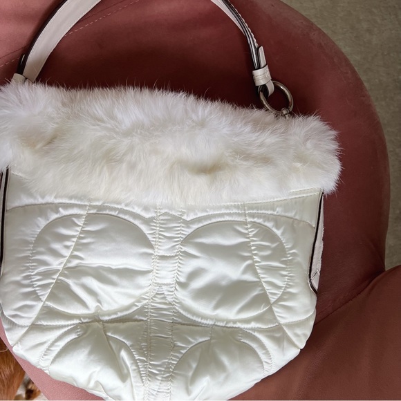 Coach White Satin Bag with Rabbit Fur Trim - Picture 3 of 7